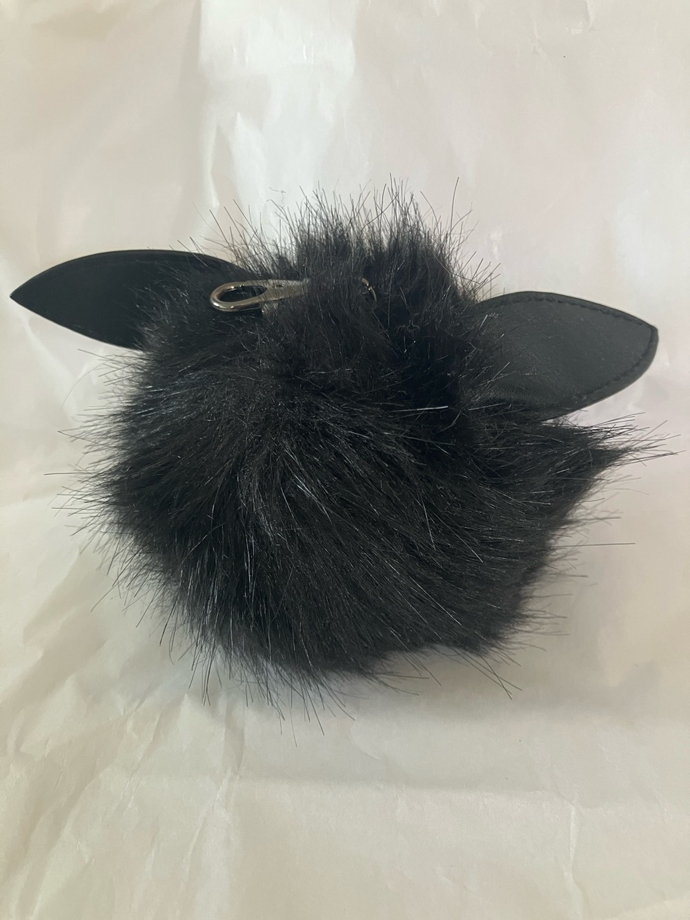 Black Furry Pom Keychain with Ear Accent